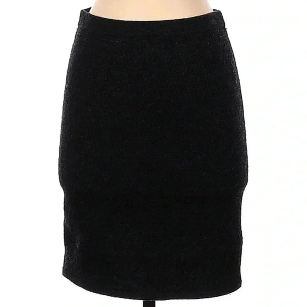 Eileen Fisher | Black Classic Merino Wool Blend Fitted Pencil Skirt Size XS